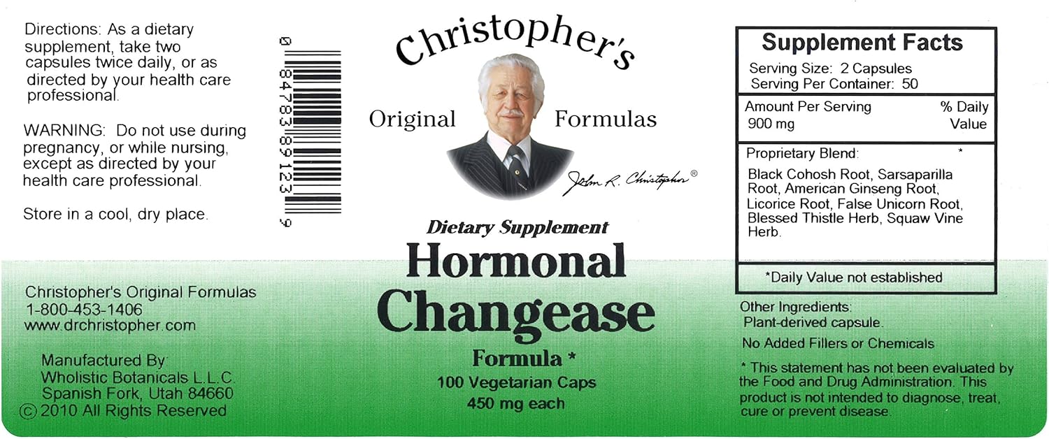 Christopher's Original Formulas Hormonal Changease Formula – 450 mg – 100 Vegetarian Capsules – Herbal Menopause Support - Image 2