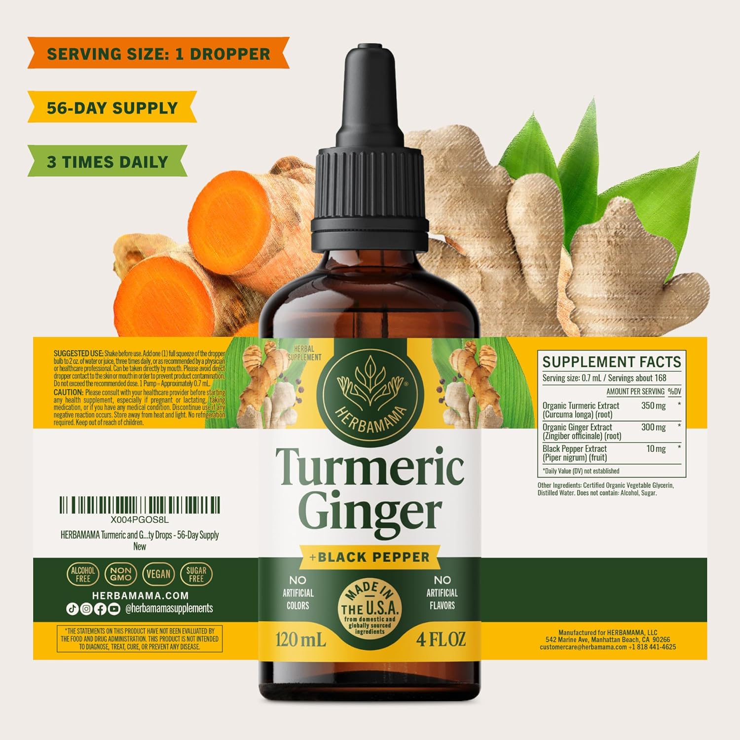 HERBAMAMA Turmeric and Ginger Supplement – Turmeric with Black Pepper & Ginger Root for Digestive Health – Turmeric Ginger Supplements for Immune Support – Non-GMO, Alcohol & Sugar-Free, 56-Day Supply - Image 8