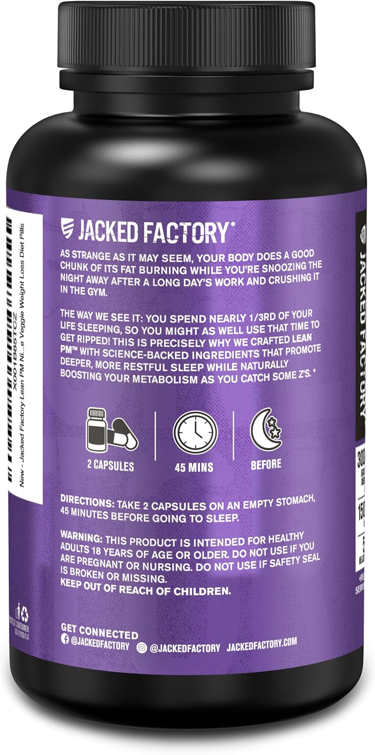 Jacked Factory Lean PM Night Time Fat Burner, Sleep Aid Supplement, & Appetite Suppressant for Men and Women - 60 Stimulant-Free Veggie Weight Loss Diet Pills - Image 9