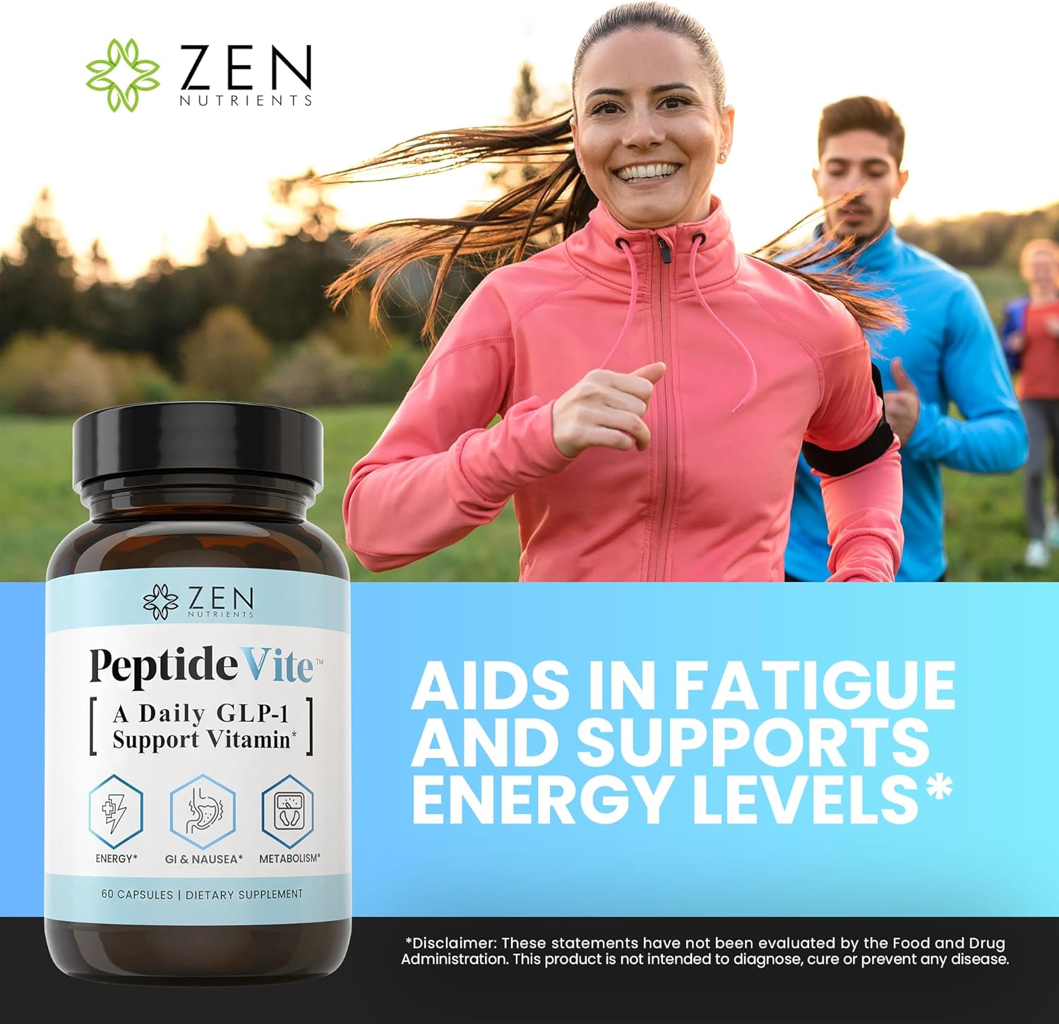 Zen Nutrients PeptideVite GLP-1 Support Vitamin for Gut Health with Probiotics, Bromelain, Chromium Picolinate & Organic Ginger (60 Capsules) - Image 3