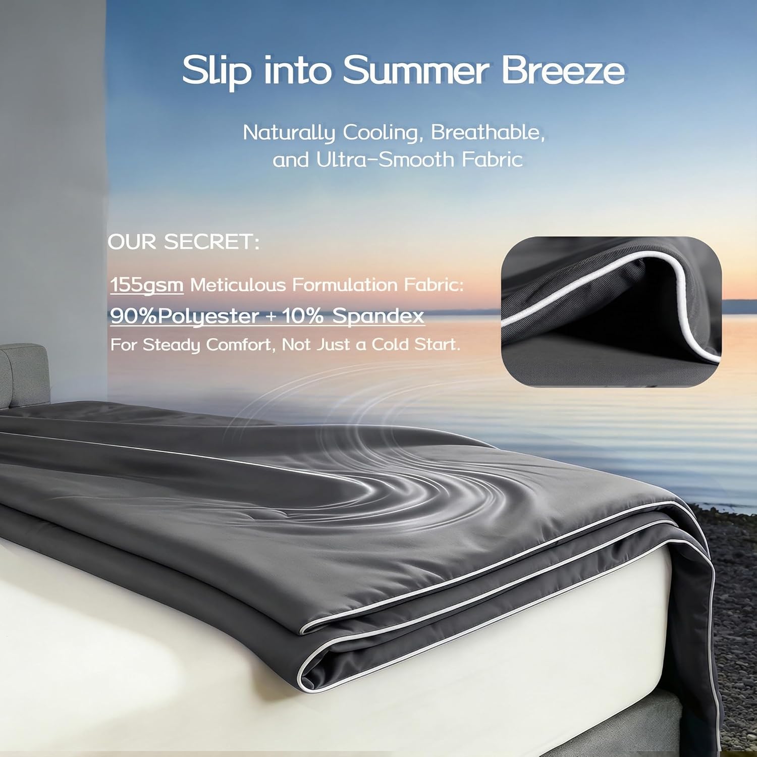 Cooling Comforter Full/Queen Size with Tencel™ Fill, Cooling Blankets for Hot Sleepers & Night Sweats,Double-Sided Cold Blanket All Season Breathable Lightweight Duvet, 90x90 Inches, Grey - Image 3