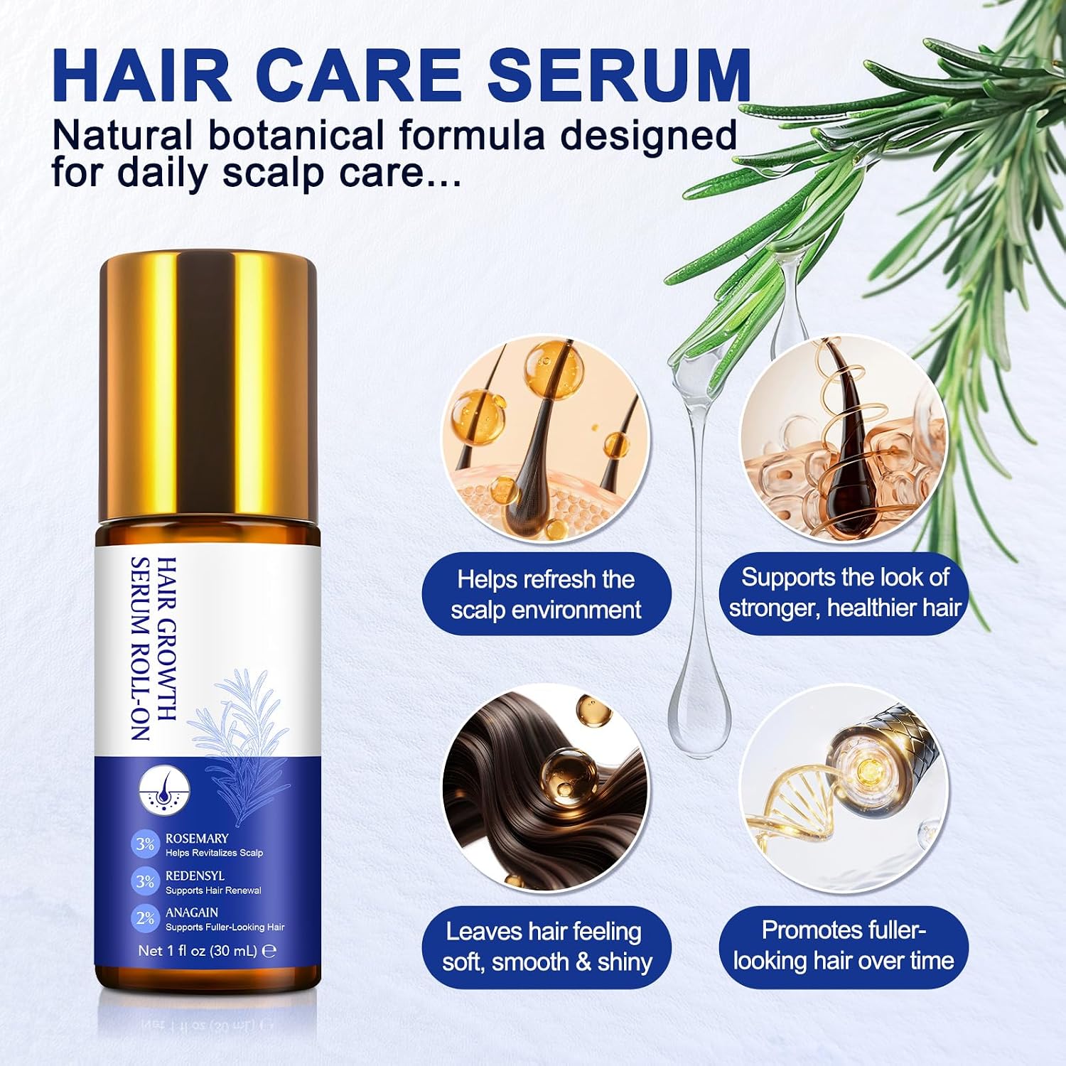 Hair Growth Serum Roll On, 30ml Hair Growth Oil with 3% Rosemary, 3% Redensyl, 2% Anagain, Hair Growth Serum Rosemary Oil for Hair Growth to Help Nourish Hair Follicles, Support Scalp Health - Image 8