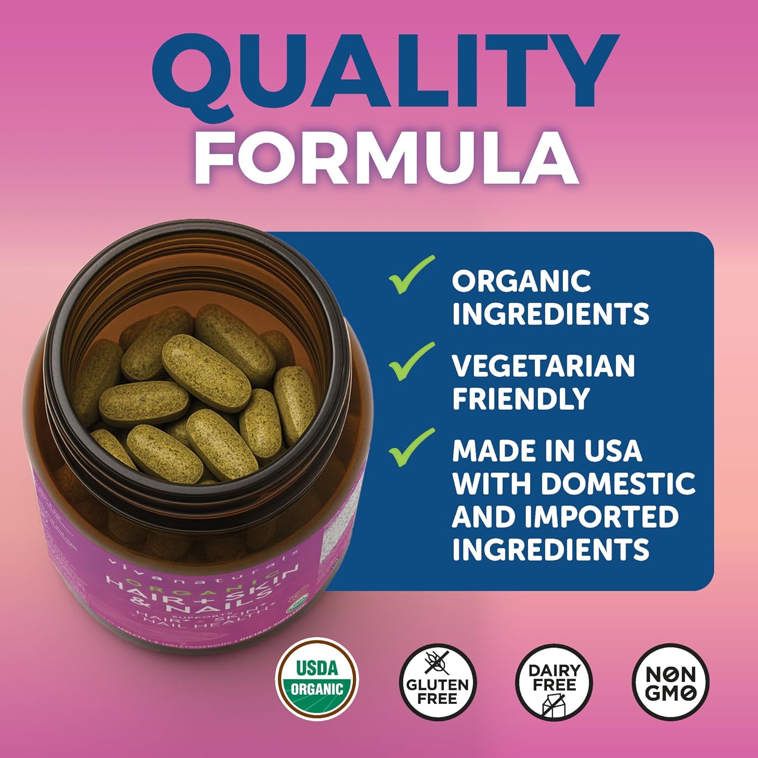 Biotin 5000 mcg Hair Skin Nails Vitamins for Women – Organic and Vegetarian-Friendly Supplement with Vitamin E, B-Vitamins, Spirulina, Horsetail and Superfood Blend to help Produce Keratin –120 Count - Image 7