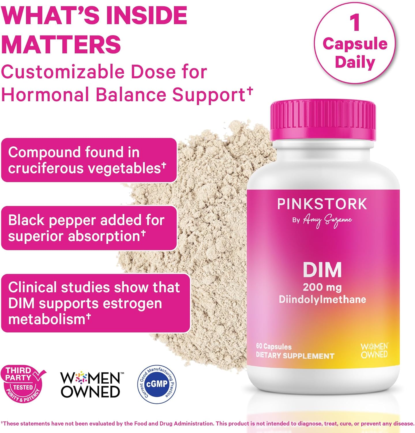 Pink Stork DIM Supplement for Women - Estrogen and Hormone Balance for Menopause, Perimenopause & PMS - DIM 200 mg Plus BioPerine for Mood Support - 60 Day Supply - Image 2