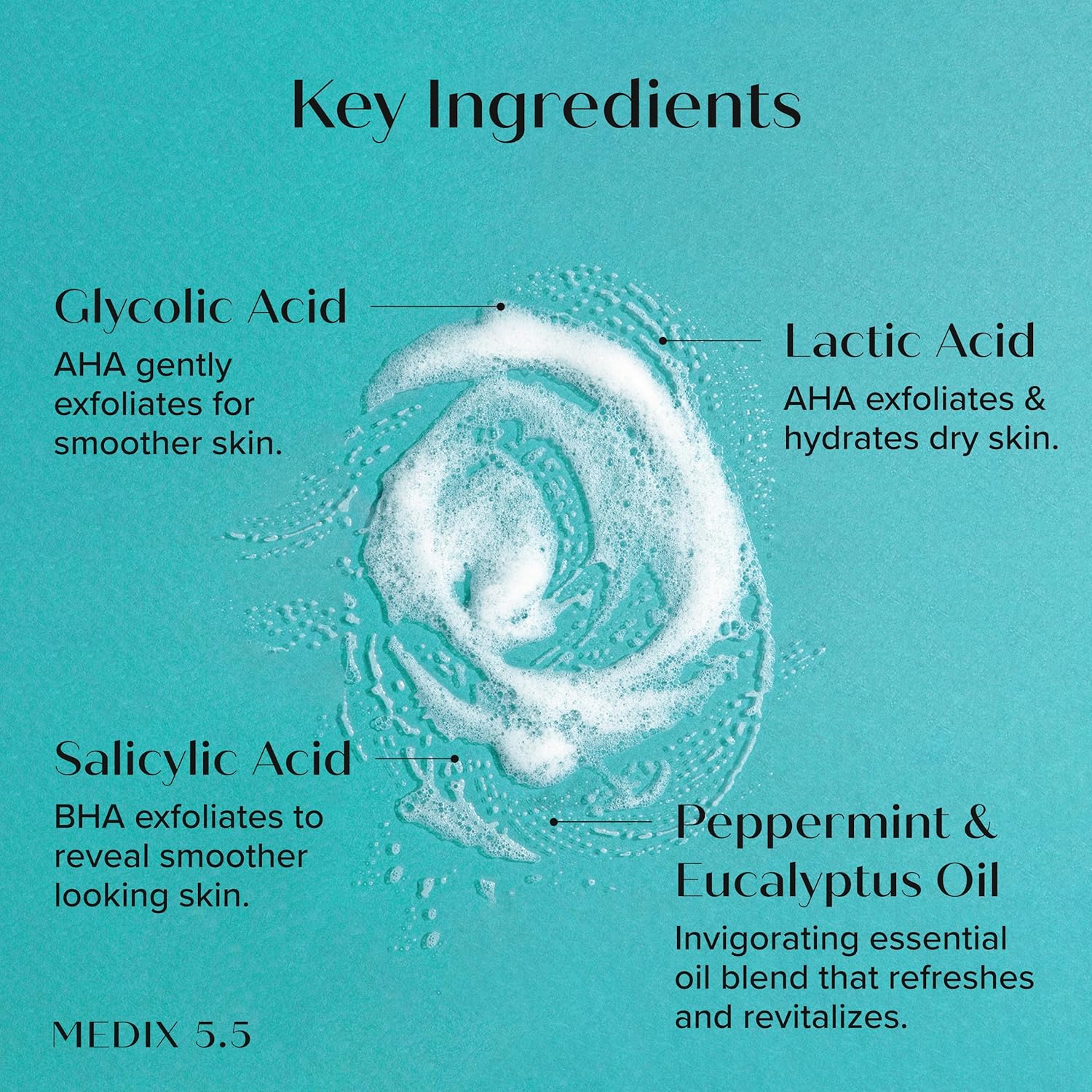 MEDIX 5.5 Exfoliating AHA Glycolic Acid Face & Body Wash Cleanser + Retinol Moisturizing Body Cream Lotion Skin Care 2PC Set | Alpha Hydroxy Acid & Lactic Acid Foaming Face Wash, 2-PC - Image 4