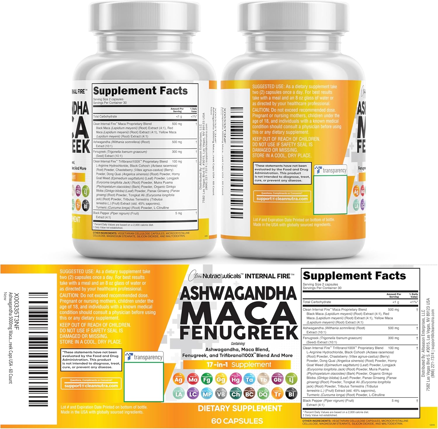 Clean Nutraceuticals Ashwagandha Maca Root Fenugreek Supplement with Tongkat Ali Ginseng - Assists with Stress, Mood & Thyroid - Ashwagandha Capsules Fenugreek Caps - 1 Pack - Image 9