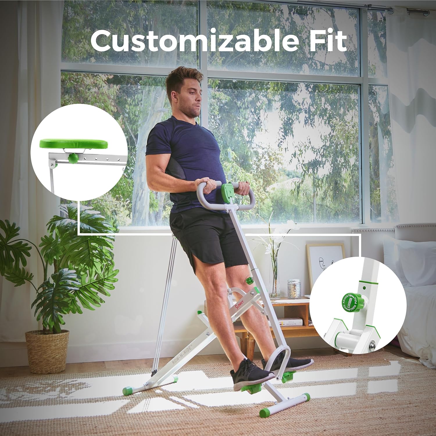 Sunny Health & Fitness Smart Row-N-Ride Glute & Leg Trainer, Foldable Squat Assist Rower with Exclusive SunnyFit App Connection - Image 7