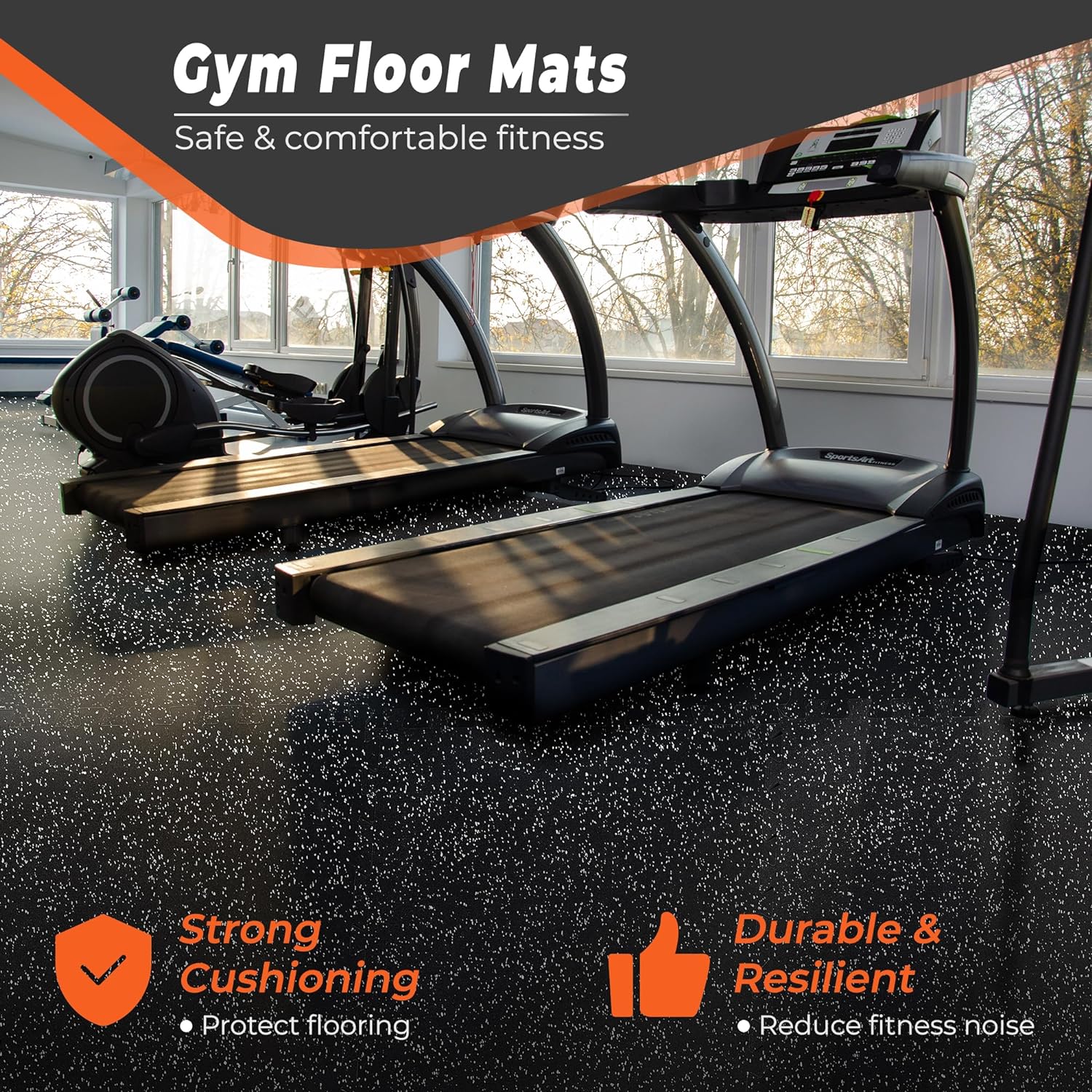 SUPERJARE 0.4'' Thick 24 Pcs 96 Sq Ft Rubber Top Exercise Equipment Mats, High Density EVA Foam Mats with Rubber Top, Interlocking Gym Flooring for Home Gym, Protective Workout Mat, Black/Grey - Image 4
