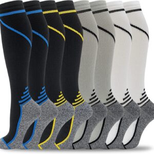 fenglaoda 8 Pairs Compression Socks for Men & Women 20-30 mmHg Knee High Nurse Pregnant Running Medical and Travel Athletic