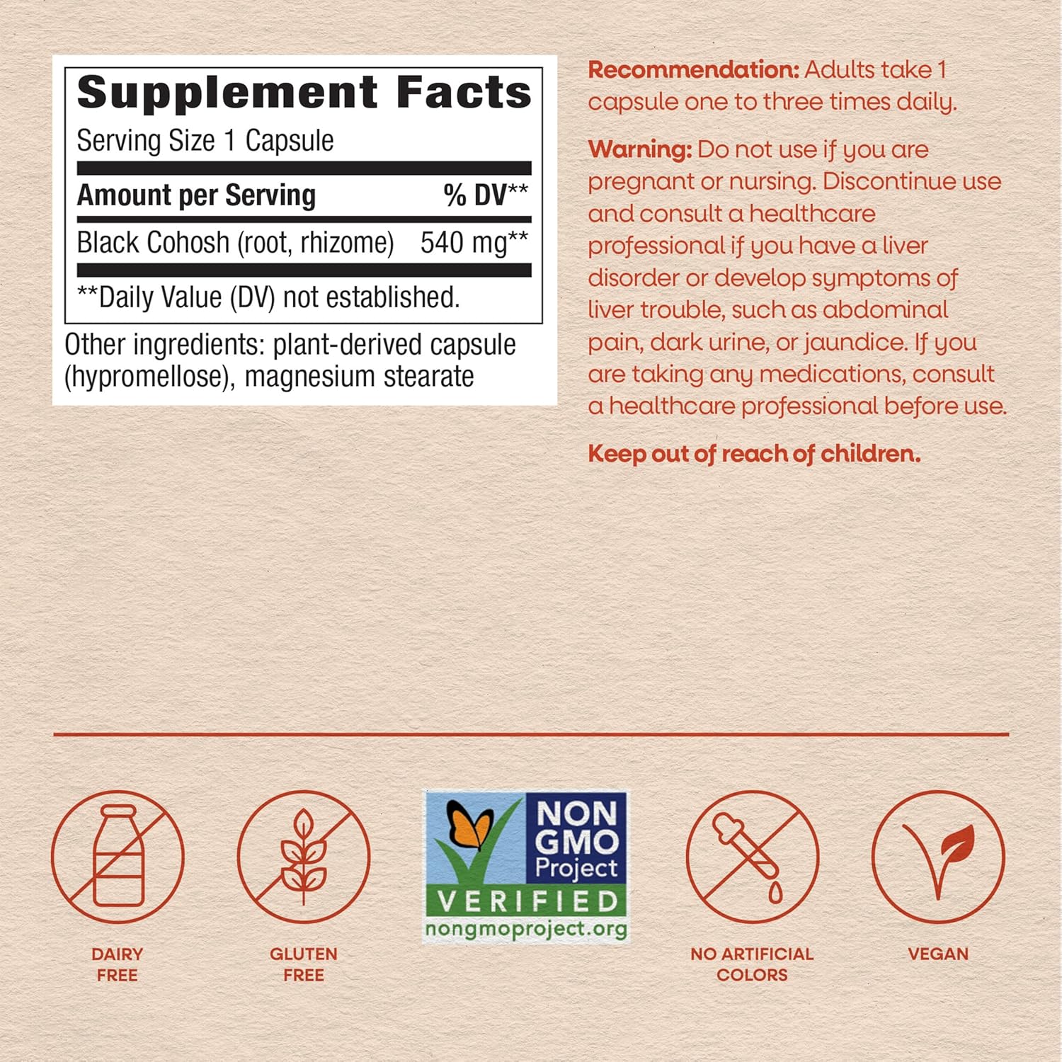 Nature's Way Herbs Black Cohosh Root Capsules, Traditional Women’s Herbal Supplement*, Cimicifuga Racemosa Root, Non-GMO Project Verified, Vegan Capsules, 100 Count - Image 6