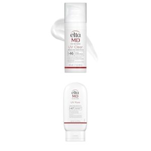 Bundle of EltaMD UV Clear SPF 46 Face Sunscreen 1.7oz + UV Pure SPF 47 Face & Body Sunscreen 4oz, Oil-Free, Zinc Oxide, Dermatologist Recommended, For Sensitive/Acne-Prone Skin, Water-Resistant.