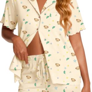 Ekouaer Viscose from Bamboo Women Pajama Sets Button Up Cooling Pjs Short Sleeve Ruffle Sleepwear 2 Piece Lounge Shorts Set