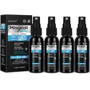 5% Minoxidil for Men Beard and Hair, Minoxidil for Women Hair Growth Spray with Biotin & Castor Oil, Strengthens Weak Roots, Repairs Thinning Hair Spray (120ml, 4PCS-Spray)