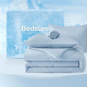 Bedsure Cooling Comforters King Size Set 4 Pieces, Blue Cooling Blanket for Hot Sleepers, Double-Sided Cool Tech King Bedding Set with Breathable Lightweight Comforter, Sheet & Pillowcases