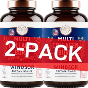 Thermogenic Multi Collagen Burn Capsules - Hydrolyzed Multi Collagen Complex Types I, II, III, V, X, Marine Collagen, Hyaluronic Acid - Beauty and Anti-Aging Supplement for Women and Men - 180 Pills