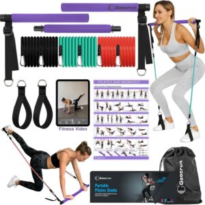 Goocrun Portable Pilates Bar Kit with Resistance Bands for Men and Women - 3 Set Exercise Resistance Bands - Multifunctional Home Gym - Supports Full-Body Workouts – with Fitness Poster and Video