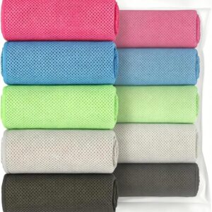 Puomue 5 Pack Cooling Towels, 40 Inches X 12 Inches, Breathable Soft Chilly Microfiber Towel for Yoga, Sport, Running, Workout, Gym, Camping and Fitness, Multicolor
