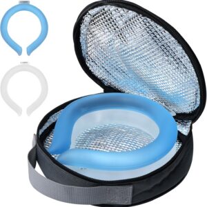 2PCS PCM Neck Cooling Tube with Insulated Bag, Reusable Ice Ring Neck Cooler Wrap, Wearable Cooling Neck Ring for Hot Weather in/Outdoor Sports, TPU Freezable Collar (Blue+White)